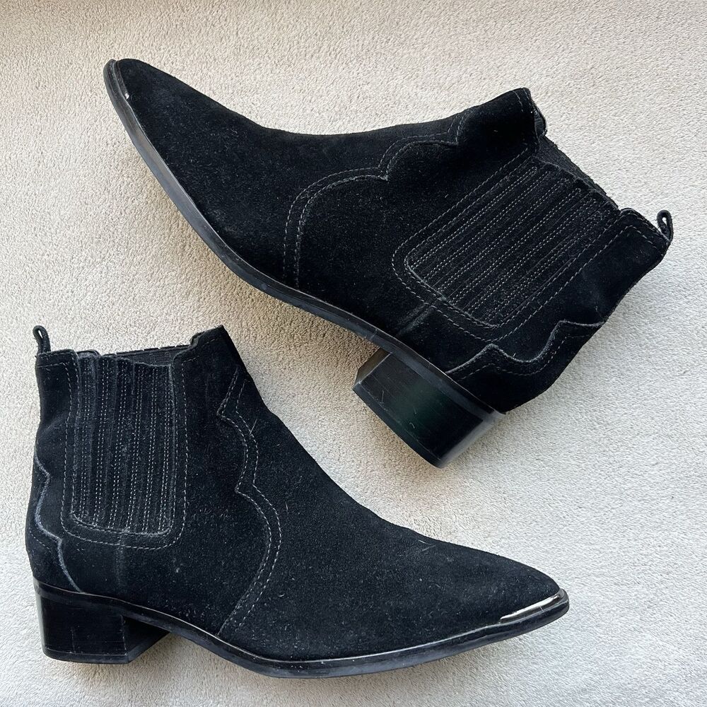 Marc Fisher Yohani Black Suede Ankle Bootie Boots Women‎ 8 M Pointed Toe Western